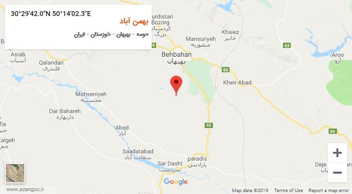روستای بهمن آباد بر روی نقشه