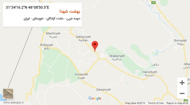 روستای بهشت شهدا بر روی نقشه