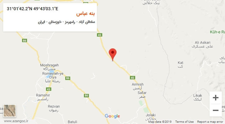 روستای بنه عباس بر روی نقشه