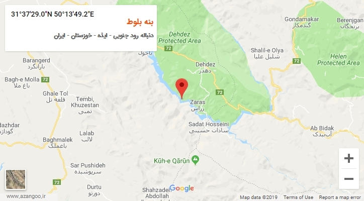 روستای بنه بلوط بر روی نقشه