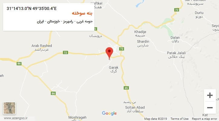 روستای بنه سوخته بر روی نقشه