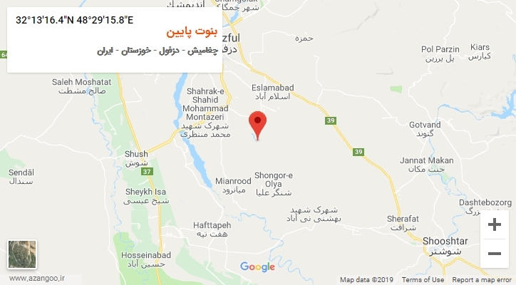 روستای بنوت پایین بر روی نقشه