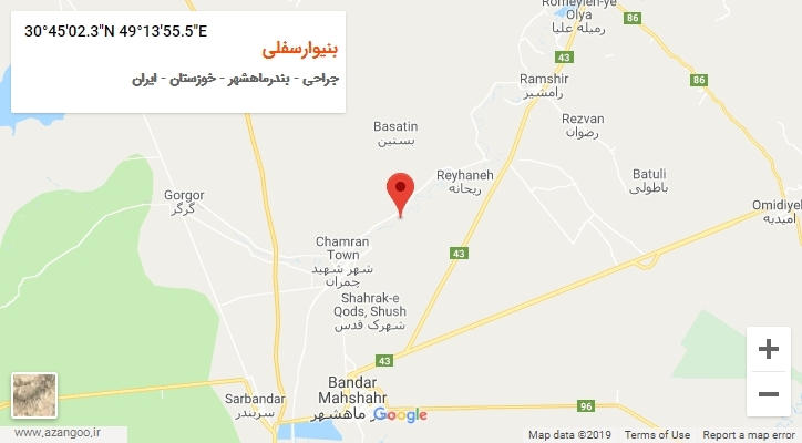 روستای بنیوارسفلی بر روی نقشه