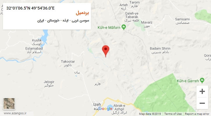 روستای بردمیل بر روی نقشه