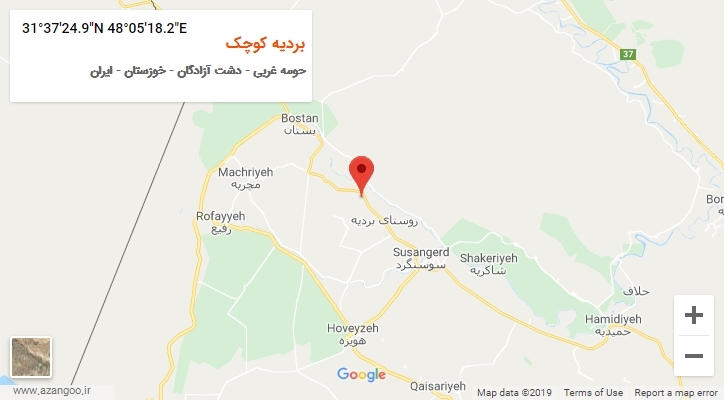 روستای بردیه کوچک بر روی نقشه
