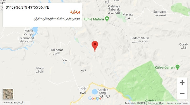 روستای بردزرد بر روی نقشه