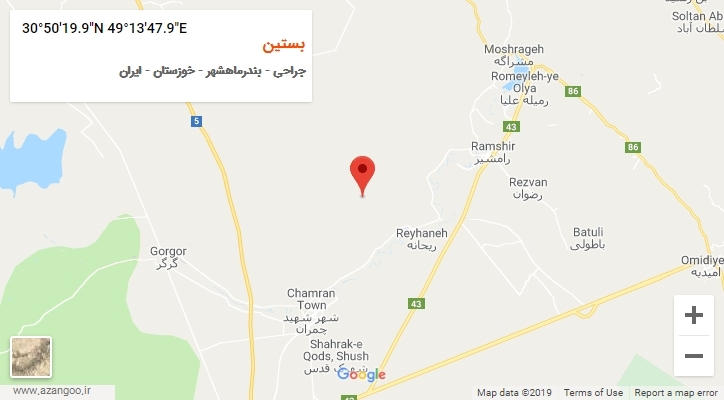 روستای بستین بر روی نقشه