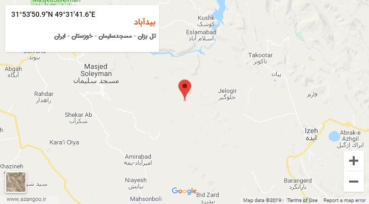 روستای بیدآباد بر روی نقشه