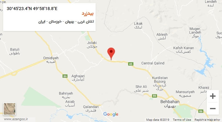 روستای بیدزرد بر روی نقشه