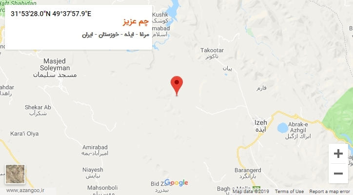 روستای چم عزیز بر روی نقشه