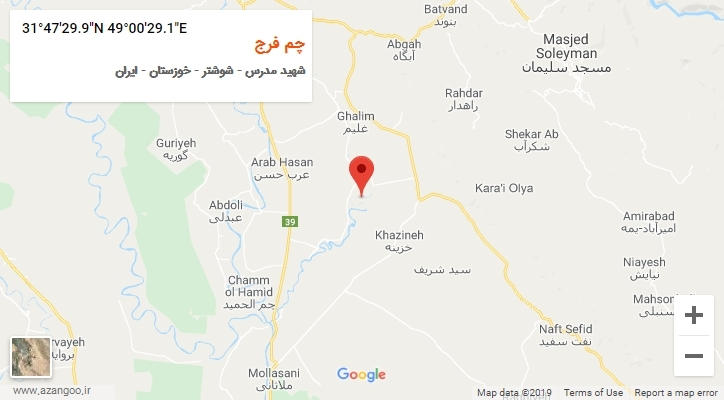 روستای چم فرج بر روی نقشه