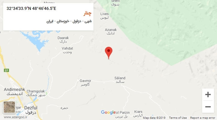 روستای چنار بر روی نقشه