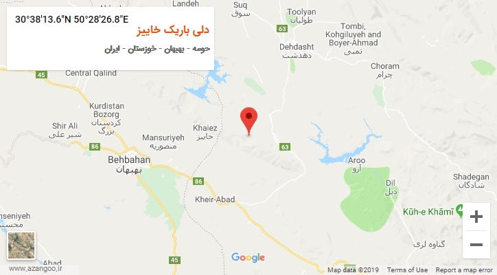 روستای دلی باریک خاییز بر روی نقشه