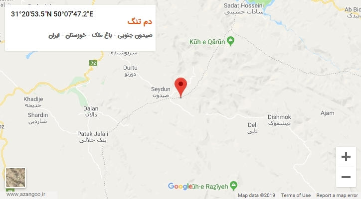 روستای دم تنگ بر روی نقشه