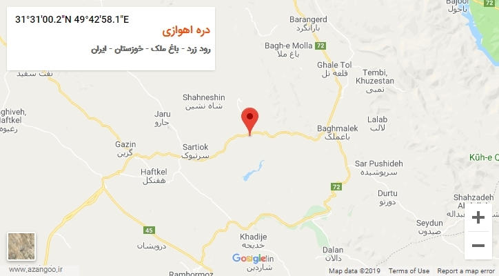 روستای دره اهوازی بر روی نقشه