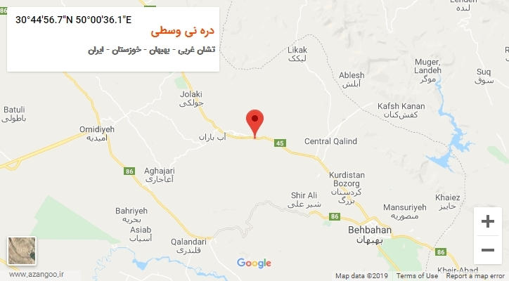 روستای دره نی وسطی بر روی نقشه