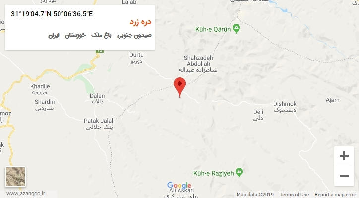 روستای دره زرد بر روی نقشه