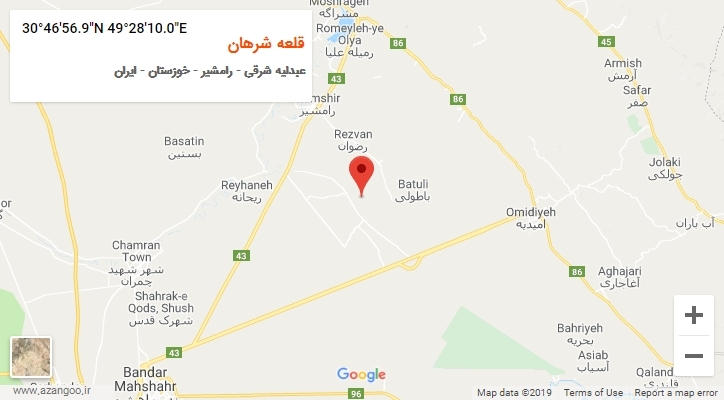 روستای قلعه شرهان بر روی نقشه
