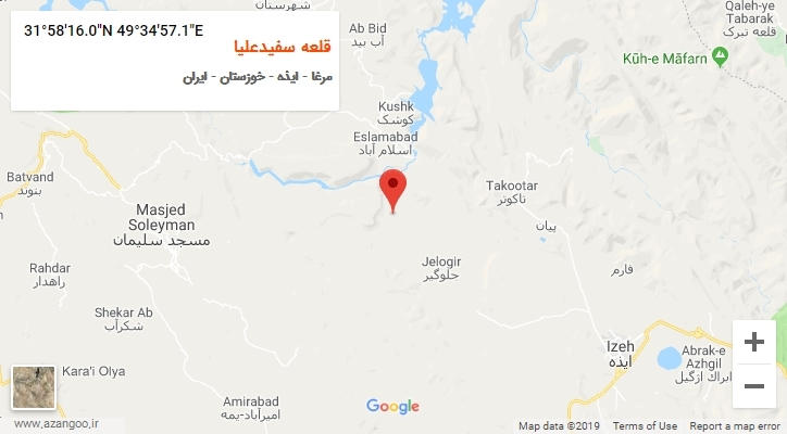 روستای قلعه سفیدعلیا بر روی نقشه
