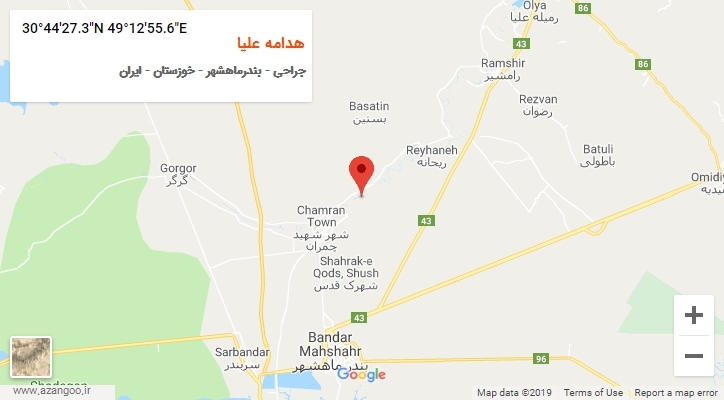 روستای هدامه علیا بر روی نقشه