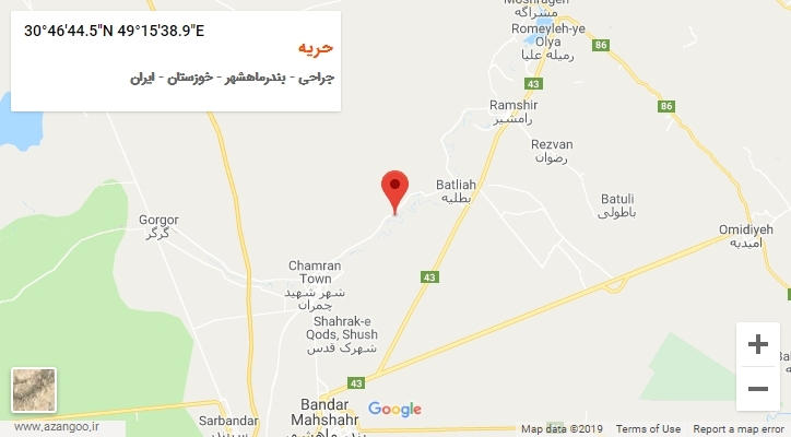 روستای حریه بر روی نقشه