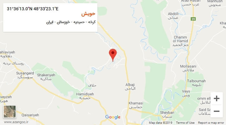روستای حویش بر روی نقشه