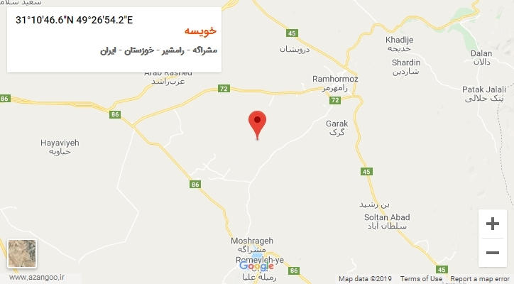 روستای خویسه بر روی نقشه