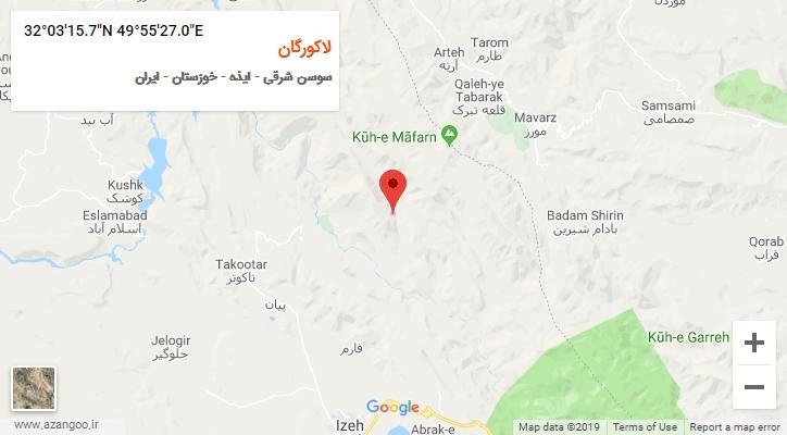 روستای لاکورگان بر روی نقشه