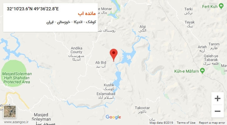 روستای مانده اب بر روی نقشه