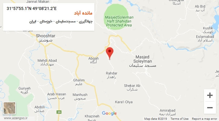 روستای مانده آباد بر روی نقشه