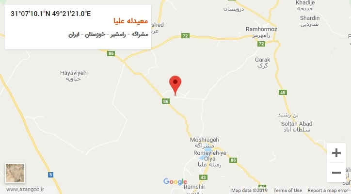 روستای معیدله علیا بر روی نقشه