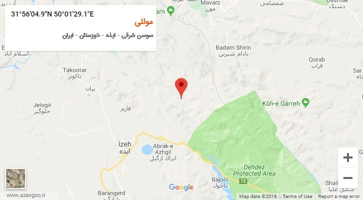 روستای موللی بر روی نقشه