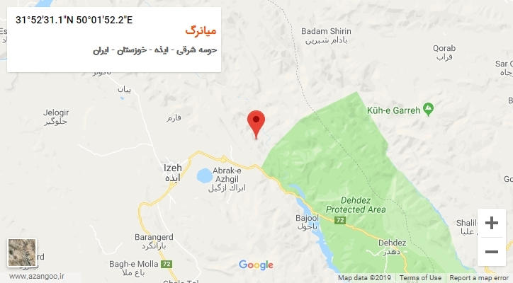 روستای میانرگ بر روی نقشه