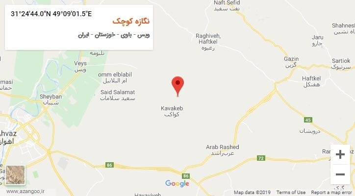 روستای نگازه کوچک بر روی نقشه