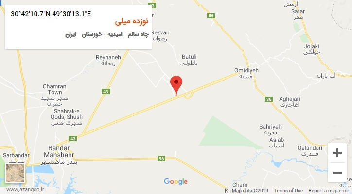 روستای نوزده میلی بر روی نقشه
