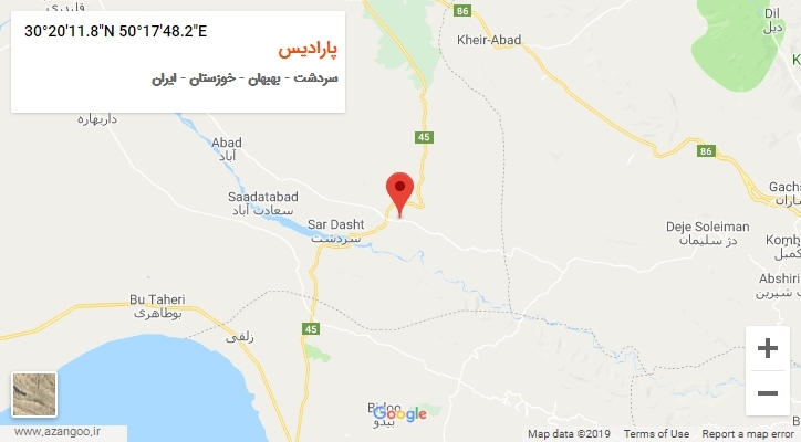 روستای پارادیس بر روی نقشه