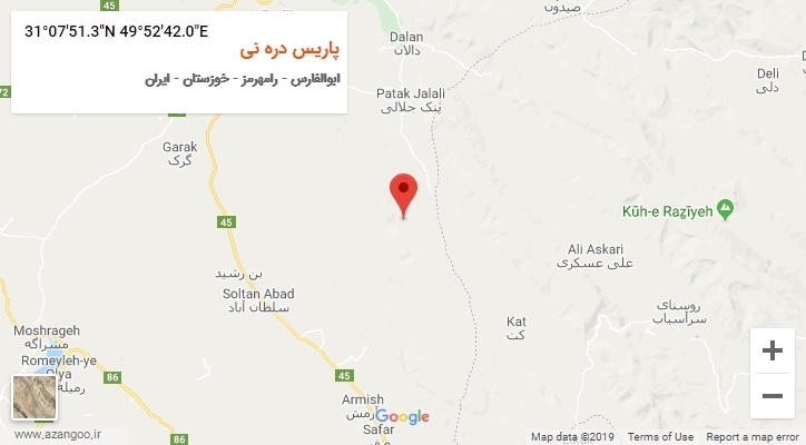 روستای پاریس دره نی بر روی نقشه