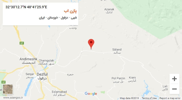 روستای پازن اب بر روی نقشه