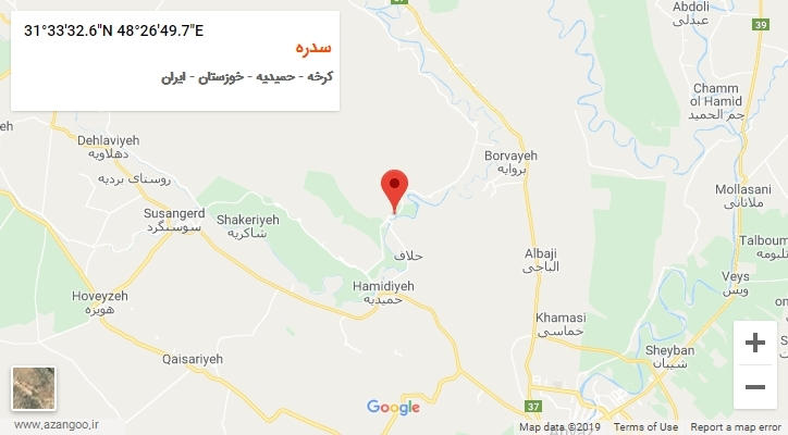 روستای سدره بر روی نقشه