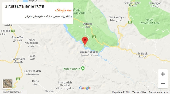 روستای سه بلوطک بر روی نقشه