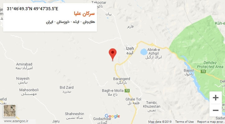 روستای سرکان علیا بر روی نقشه