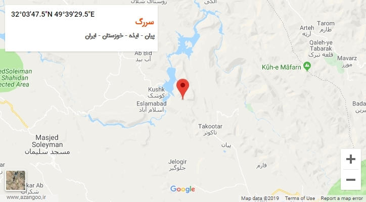 روستای سررگ بر روی نقشه