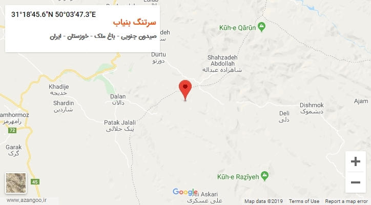 روستای سرتنگ بنیاب بر روی نقشه