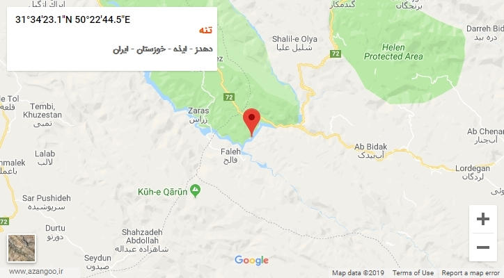 روستای تنه بر روی نقشه