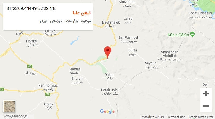 روستای تیغن علیا بر روی نقشه