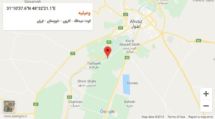 روستای وعیلیه بر روی نقشه