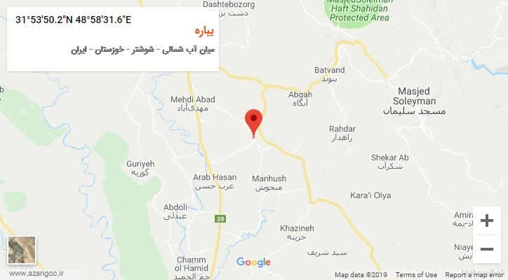 روستای یباره بر روی نقشه