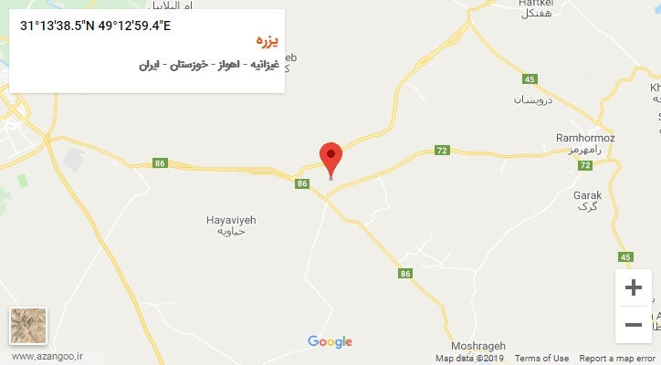 روستای یزره بر روی نقشه