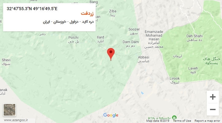 روستای زردفت بر روی نقشه