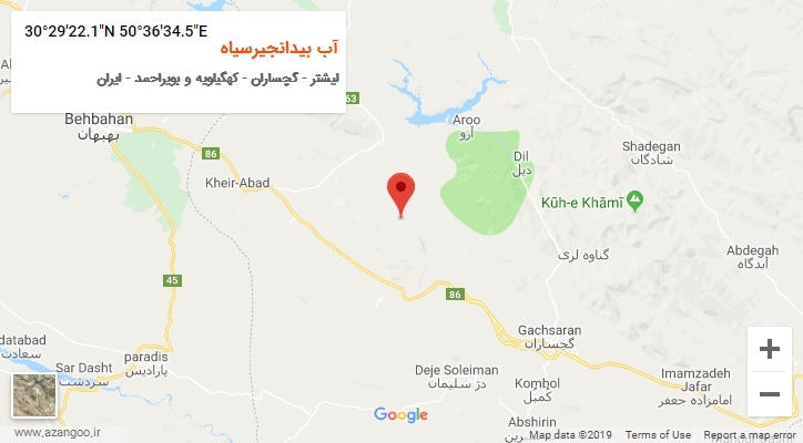 روستای آب بیدانجیرسیاه بر روی نقشه